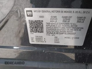 2023 Chevrolet Equinox LT with VIN 3GNAXJEG5PS196507, listed as a IAAI auction lot 41799913 with 42,421 mi miles and . Bid and sale history available at DreamBid. Image 9.