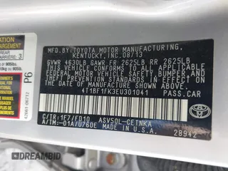 2014 Toyota Camry L with VIN 4T1BF1FK3EU301041, listed as a IAAI auction lot 41858386 with 136,998 mi miles and . Bid and sale history available at DreamBid. Image 9.