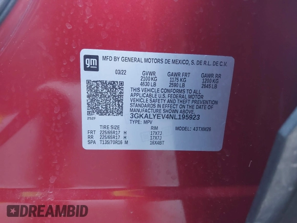 2022 GMC Terrain AT4 with VIN 3GKALYEV4NL195923, listed as a IAAI auction lot 41815009 with 26,862 mi miles and . Bid and sale history available at DreamBid. Image 9.