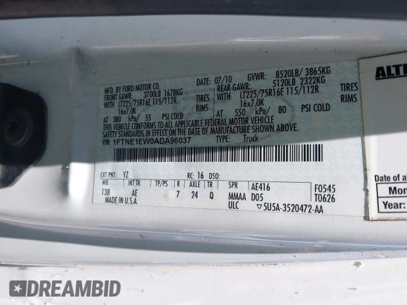 2010 Ford Econoline Cargo Commercial с VIN 1FTNE1EW0ADA96037, выставлен на аукционе IAAI как лот 42456306 с пробегом 155 805 миль миль и . История ставок и продаж доступна на DreamBid. Изображение 9.