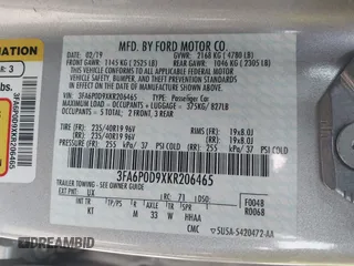 2019 Ford Fusion Titanium with VIN 3FA6P0D9XKR206465, listed as a IAAI auction lot 41577306 with 70,668 mi miles. Bid and sale history available at carsss.com. Image 9.