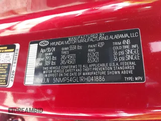 2024 Hyundai Santa Fe Calligraphy with VIN 5NMP54GL1RH041886, listed as a IAAI auction lot 41913393 with 3,344 mi miles and . Bid and sale history available at DreamBid. Image 9.