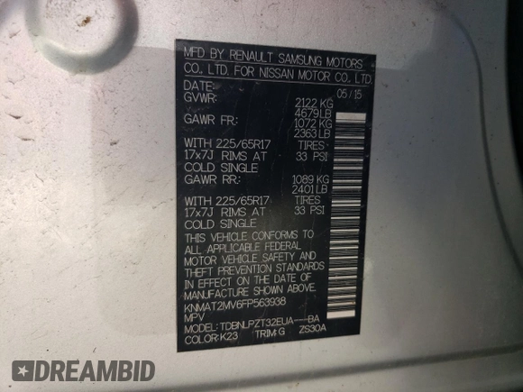 2015 Nissan Rogue S with VIN KNMAT2MV6FP563938, listed as a Copart auction lot 54125535 with 200,649 mi miles and Clean Title. Bid and sale history available at carsss.com. Image 13.