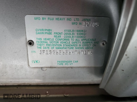 2006 Subaru Forester X with VIN JF1SG65656H747176, listed as a Copart auction lot 81500234 with 220,398 mi miles and Salvage Title. Bid and sale history available at DreamBid. Image 12.