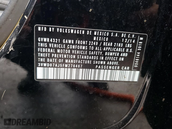 2015 Volkswagen Jetta SE z VIN 3VWD07AJ5FM276467, wystawiony jako Copart lot #55077844 z przebiegiem 138 102 mil mil oraz Szkoda całkowita • Salvage title. Historia ofert i sprzedaży dostępna na DreamBid. Obrazek 12.