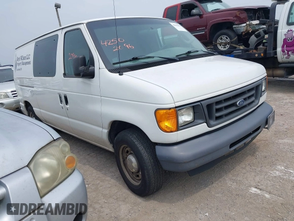 2006 Ford Econoline Cargo with VIN 1FTRE14WX6HB10268, listed as a IAAI auction lot 42502096 with 128,791 mi miles and . Bid and sale history available at DreamBid. Image 1.