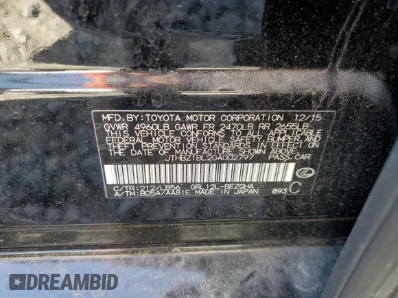2016 Lexus GS 350 with VIN JTHBZ1BL2GA002797, listed as a Copart auction lot 87249894 with 51,307 mi miles and Salvage Title. Bid and sale history available at carsss.com. Image 12.