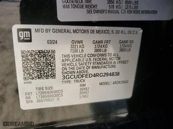 2024 Chevrolet Silverado 1500 LT Trail Boss with VIN 3GCUDFED4RG294838, listed as a Copart auction lot 52381005 with 20,983 mi miles and Salvage Title. Bid and sale history available at carsss.com. Image 13.