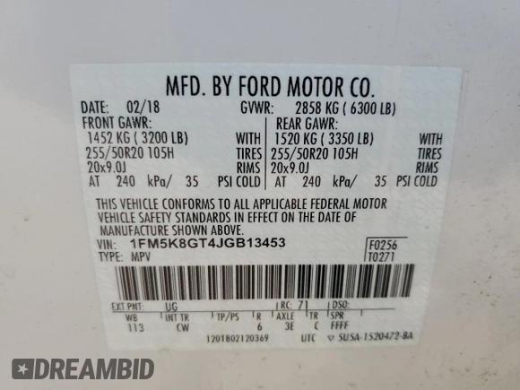 2018 Ford Explorer Sport with VIN 1FM5K8GT4JGB13453, listed as a Copart auction lot 56945725 with 108,371 mi miles and Salvage title. Bid and sale history available at DreamBid. Image 13.
