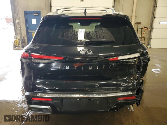 2023 Infiniti QX60 Sensory with VIN 5N1DL1GSXPC353775, listed as a Copart auction lot 63658175 with 24,658 mi miles and Salvage title. Bid and sale history available at DreamBid. Image 6.