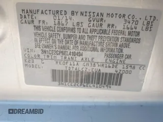 2014 Nissan Note S Plus with VIN 3N1CE2CP6EL410494, listed as a IAAI auction lot 42538850 with 72,746 mi miles and . Bid and sale history available at DreamBid. Image 9.