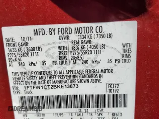 2011 Ford F-150 XLT with VIN 1FTFW1CT2BKE13873, listed as a Copart auction lot 48215075 with 189,951 mi miles and Salvage Title. Bid and sale history available at carsss.com. Image 12.