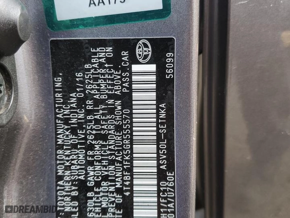 2016 Toyota Camry XLE with VIN 4T4BF1FK5GR555570, listed as a Copart auction lot 50769545 with 181,205 mi miles and Salvage Title. Bid and sale history available at carsss.com. Image 12.
