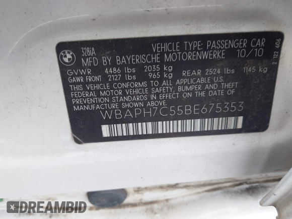 2011 BMW 3 Series 328i z VIN WBAPH7C55BE675353, wystawiony jako IAAI lot #42177053 z przebiegiem 162 373 mil mil oraz . Historia ofert i sprzedaży dostępna na DreamBid. Obrazek 9.