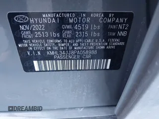 2023 Hyundai Sonata SEL with VIN KMHL34JJ8PA058988, listed as a IAAI auction lot 41818230 with Not Provided miles and . Bid and sale history available at DreamBid. Image 9.