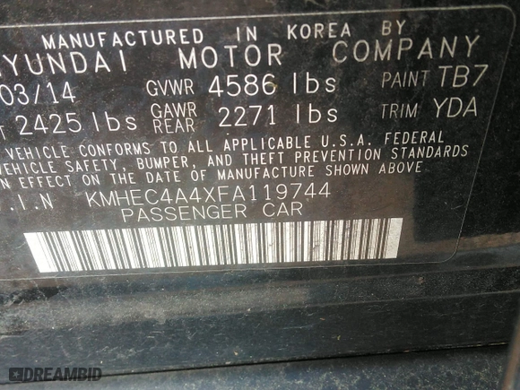2015 Hyundai Sonata Hybrid Limited with VIN KMHEC4A4XFA119744, listed as a IAAI auction lot 42091103 with 1 mi miles. Bid and sale history available at carsss.com. Image 9.