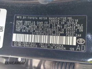 2016 Toyota Corolla L with VIN 2T1BURHE2GC594608, listed as a IAAI auction lot 41755262 with 58,969 mi miles and . Bid and sale history available at DreamBid. Image 9.