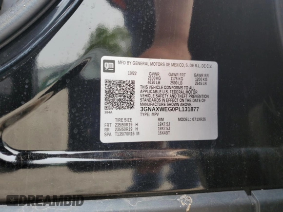2023 Chevrolet Equinox RS z VIN 3GNAXWEG0PL131877, wystawiony jako Copart lot #58367675 z przebiegiem 27 473 mil mil oraz Szkoda całkowita • Salvage title. Historia ofert i sprzedaży dostępna na DreamBid. Obrazek 12.