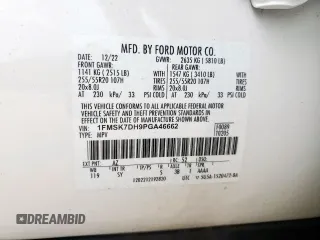 2023 Ford Explorer XLT with VIN 1FMSK7DH9PGA46662, listed as a Copart auction lot 59389215 with 27,382 mi miles and Salvage title. Bid and sale history available at DreamBid. Image 13.
