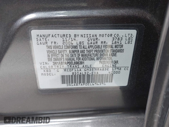 2014 Nissan Sentra SR z VIN 3N1AB7AP0EL696391, wystawiony jako IAAI lot #42385239 z przebiegiem 96 934 mil mil oraz . Historia ofert i sprzedaży dostępna na DreamBid. Obrazek 9.