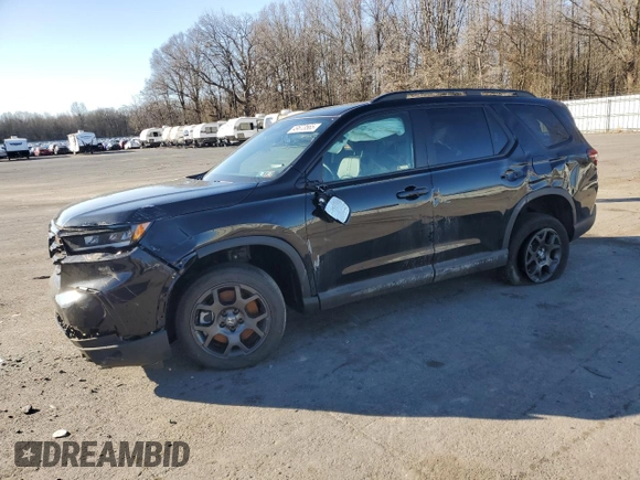 2025 Honda Pilot TrailSport with VIN 5FNYG1H61SB007167, listed as a Copart auction lot 49673565 with 8,507 mi miles and Salvage Title. Bid and sale history available at carsss.com. Image 1.