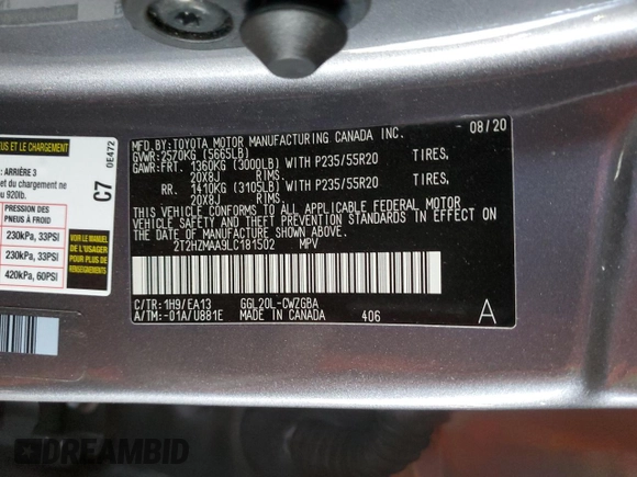 2020 Lexus RX with VIN 2T2HZMAA9LC181502, listed as a Copart auction lot 79475404 with 2,127 mi miles and Salvage Title. Bid and sale history available at carsss.com. Image 13.