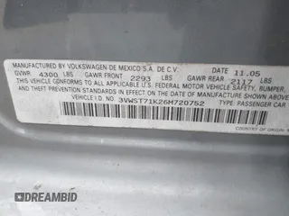2006 Volkswagen Jetta 1.9L TDI with VIN 3VWST71K26M720752, listed as a IAAI auction lot 42266404 with 127,869 mi miles and . Bid and sale history available at DreamBid. Image 9.