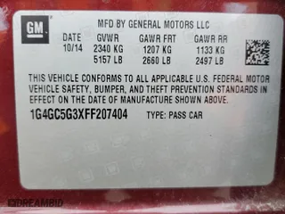2015 Buick LaCrosse Leather with VIN 1G4GC5G3XFF207404, listed as a Copart auction lot 44211025 with 0 mi miles and Salvage Title. Bid and sale history available at carsss.com. Image 15.