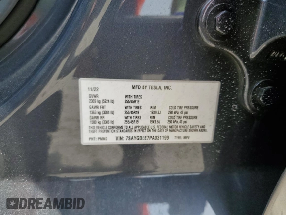2023 Tesla Model Y Long Range with VIN 7SAYGDEE7PA031199, listed as a Copart auction lot 53876105 with 10,835 mi miles and Salvage Title. Bid and sale history available at DreamBid. Image 13.