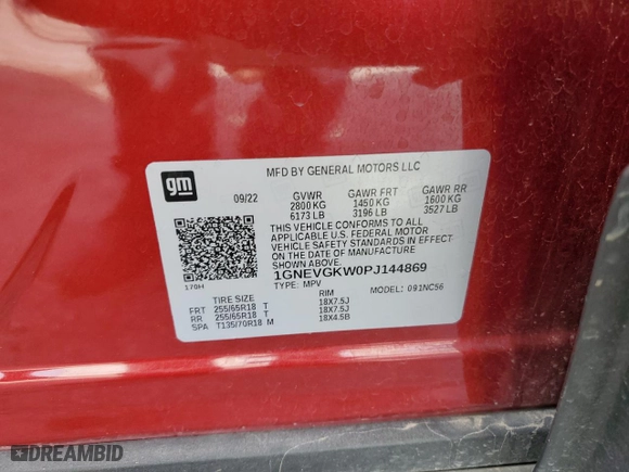 2023 Chevrolet Traverse LT Cloth with VIN 1GNEVGKW0PJ144869, listed as a Copart auction lot 50354475 with 68,893 mi miles and Clean Title. Bid and sale history available at carsss.com. Image 14.