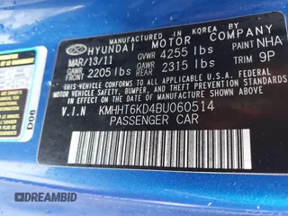 2011 Hyundai Genesis Coupe z VIN KMHHT6KD4BU060514, wystawiony jako IAAI lot #42660478 z przebiegiem 129 800 mil mil oraz . Historia ofert i sprzedaży dostępna na DreamBid. Obrazek 9.