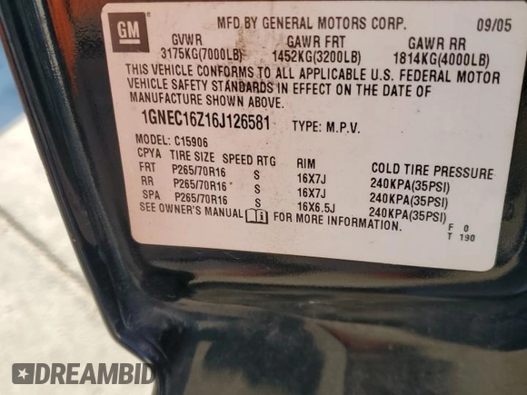 2006 Chevrolet Suburban LS with VIN 1GNEC16Z16J126581, listed as a Copart auction lot 89400975 with 271,755 mi miles and Salvage Title. Bid and sale history available at carsss.com. Image 15.