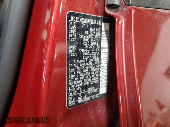 2015 Nissan Juke SL z VIN JN8AF5MV1FT559560, wystawiony jako Copart lot #50146625 z przebiegiem 62 824 mil mil oraz Szkoda całkowita • Salvage title. Historia ofert i sprzedaży dostępna na DreamBid. Obrazek 15.