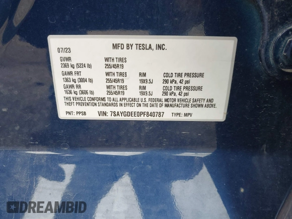 2023 Tesla Model Y Long Range z VIN 7SAYGDEE0PF840787, wystawiony jako IAAI lot #42172489 z przebiegiem 16 314 mil mil oraz . Historia ofert i sprzedaży dostępna na DreamBid. Obrazek 9.