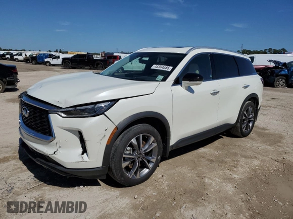 2024 Infiniti QX60 Luxe с VIN 5N1DL1FR6RC345884, выставлен на аукционе Copart как лот 45394685 с пробегом 7 497 миль миль и Списание • Salvage title. История ставок и продаж доступна на DreamBid. Изображение 1.