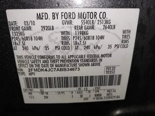 2010 Ford Edge SEL with VIN 2FMDK4JC7ABB34673, listed as a IAAI auction lot 41612847 with 255,054 mi miles. Bid and sale history available at carsss.com. Image 9.