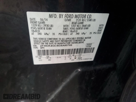 2014 Ford Edge SE z VIN 2FMDK4GC8EBA85769, wystawiony jako Copart lot #57787725 z przebiegiem 173 183 mil mil oraz Czysty tytuł • Clean title. Historia ofert i sprzedaży dostępna na DreamBid. Obrazek 13.