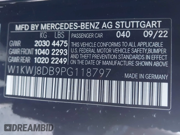 2023 Mercedes-Benz C 300 with VIN W1KWJ8DB9PG118797, listed as a IAAI auction lot 42484011 with 20,367 mi miles and . Bid and sale history available at DreamBid. Image 9.
