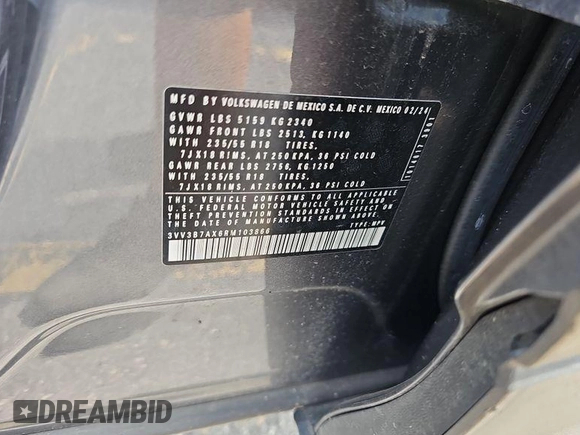 2024 Volkswagen Tiguan SE with VIN 3VV3B7AX6RM103866, listed as a IAAI auction lot 42751181 with 31,978 mi miles and . Bid and sale history available at DreamBid. Image 24.