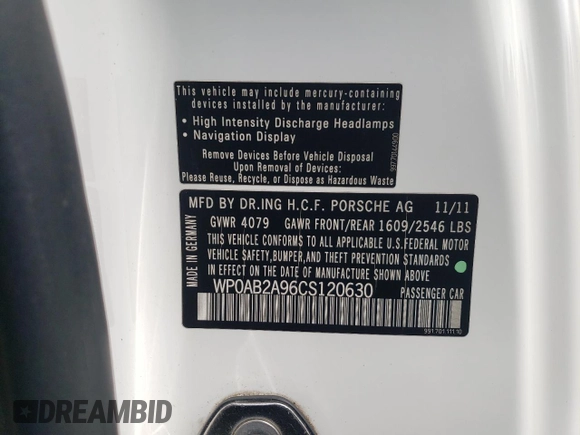 2012 Porsche 911 991 Carrera S z VIN WP0AB2A96CS120630, wystawiony jako Copart lot #54743675 z przebiegiem 41 635 mil mil oraz Szkoda całkowita • Salvage title. Historia ofert i sprzedaży dostępna na DreamBid. Obrazek 12.