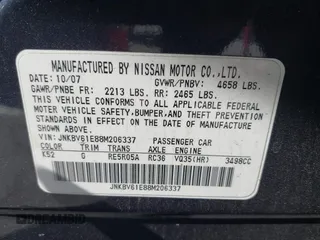2008 Infiniti G35 Journey with VIN JNKBV61E88M206337, listed as a IAAI auction lot 42083882 with 174,451 mi miles and . Bid and sale history available at DreamBid. Image 9.