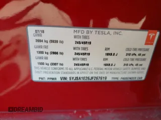 2018 Tesla Model S 75D with VIN 5YJSA1E26JF267619, listed as a Copart auction lot 54504865 with 62,733 mi miles and Salvage Title. Bid and sale history available at DreamBid. Image 13.