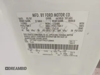 2007 Ford F-150 XL with VIN 1FTRF12277KD12860, listed as a IAAI auction lot 42545259 with 217,075 mi miles and . Bid and sale history available at DreamBid. Image 9.