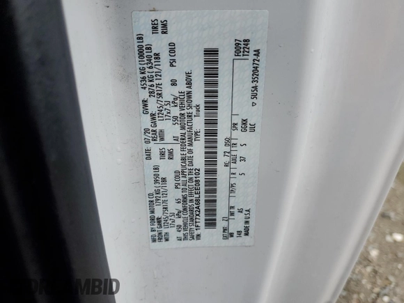 2020 Ford F-250 XL with VIN 1FT7X2A68LEE08102, listed as a Copart auction lot 84545454 with 119,381 mi miles and Salvage title. Bid and sale history available at DreamBid. Image 12.
