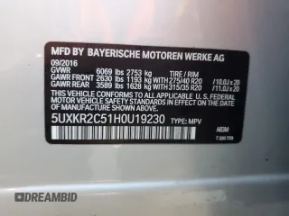 2017 BMW X5 sDrive35i with VIN 5UXKR2C51H0U19230, listed as a Copart auction lot 52731495 with 64,454 mi miles and Salvage Title. Bid and sale history available at carsss.com. Image 16.
