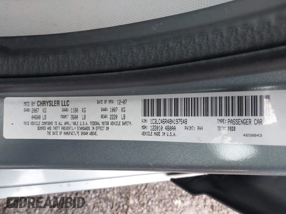 2008 Chrysler Sebring LX with VIN 1C3LC46R48N197548, listed as a IAAI auction lot 41301615 with 170,079 mi miles and . Bid and sale history available at DreamBid. Image 9.