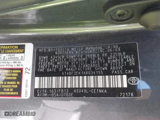 2010 Toyota Camry with VIN 4T4BF3EK1AR034155, listed as a IAAI auction lot 41966582 with 153,867 mi miles. Bid and sale history available at carsss.com. Image 9.