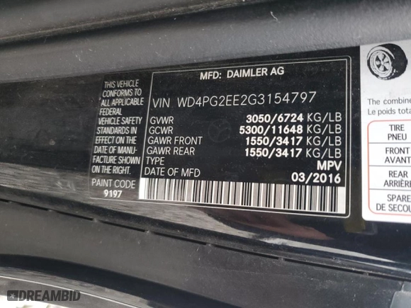 2016 Mercedes-Benz Metris Passenger Van with VIN WD4PG2EE2G3154797, listed as a Copart auction lot 43172415 with 101,473 mi miles and Salvage Title. Bid and sale history available at carsss.com. Image 13.