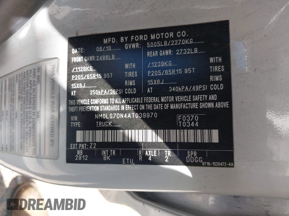 2010 Ford Transit Connect XLT with VIN NM0LS7DN4AT039970, listed as a IAAI auction lot 42690604 with 201,674 mi miles and . Bid and sale history available at DreamBid. Image 9.