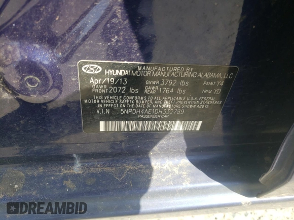 2013 Hyundai Elantra GLS с VIN 5NPDH4AE1DH332789, выставлен на аукционе Copart как лот 63029535 с пробегом Не указан миль и Чистый • Clean title. История ставок и продаж доступна на DreamBid. Изображение 12.